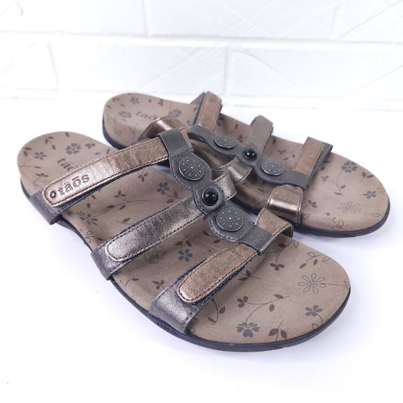 Taos Prize 4 Triple Strap Slide Sandals Bronze Pewter Adjustable Strap Comfort - Picture 1 of 11